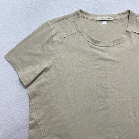 Rae Mode Shirt Womens L Tan Short Sleeve Destroyed Top - Picture 6 of 11